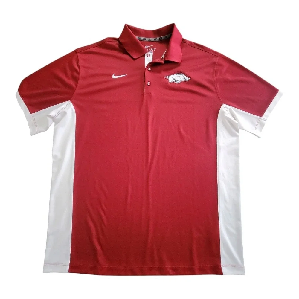 NWOT Nike Arkansas Razorbacks Polo Shirt Men's XL Swoosh Red White Hogs Golf Tee